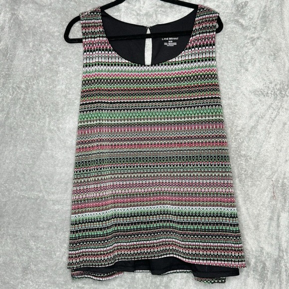 Lane Bryant 18 20 1X Shirt Top Green Pink Striped Sleeveless Scoop Neck Womens - Picture 1 of 7
